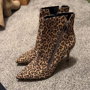 Leopard Print Pointed Toe Ankle Boots - Women